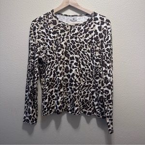 Jones New York Sport Chetah Print Long Sleeve Shirt Sz Medium Brown/White/Black
